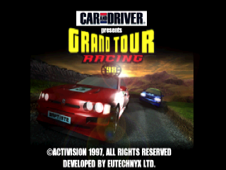 Car and Driver Presents Grand Tour Racing 98 title screen for Playstation